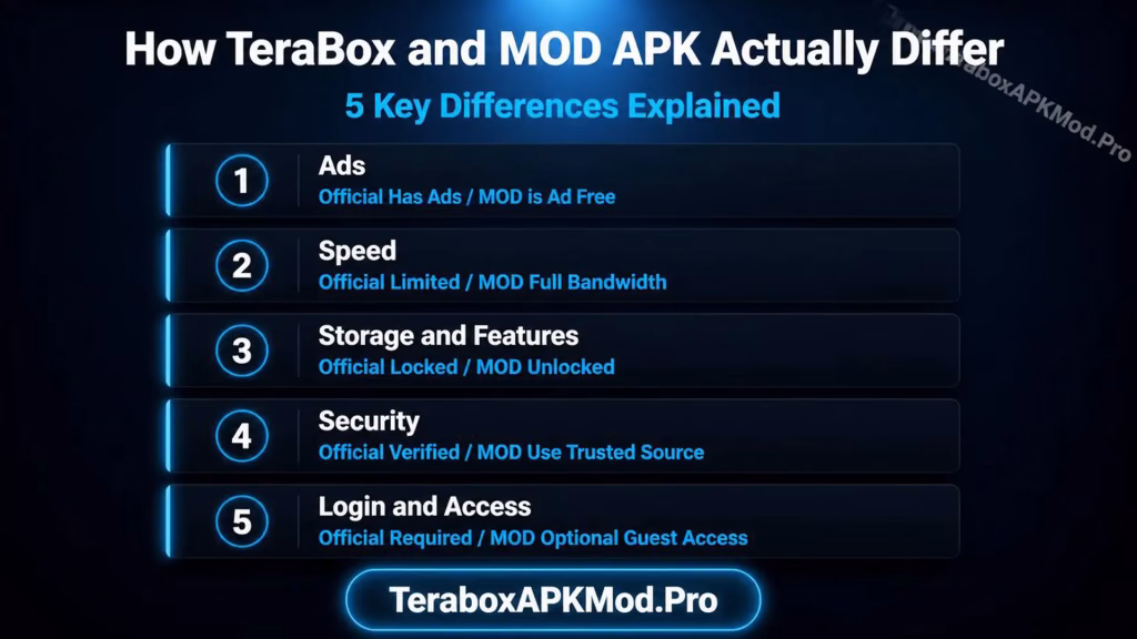 TeraBox vs TeraBox MOD APK: Honest Key Differences (2026) 2 TeraBox vs TeraBox MOD APK five key differences